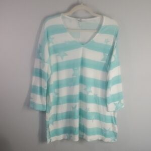 HONEYME V-Neck Tunic Top Womens Size XXL HONEYME CURVY Blue White stars Stripes